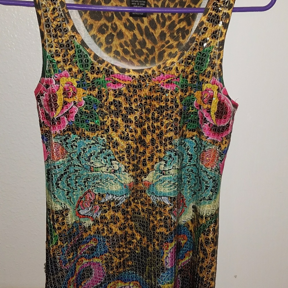 Sequined tank top beautiful vibrant print